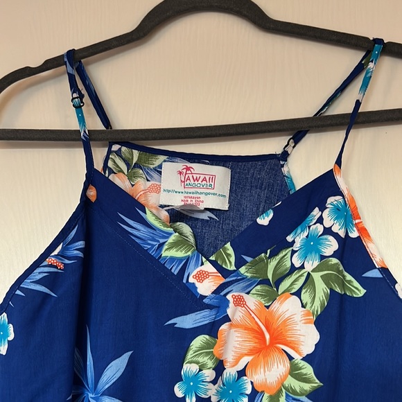Hawaiian Sleeveless V with Pockets Jumpsuit in Hibiscus Blue Sz S - Picture 5 of 7